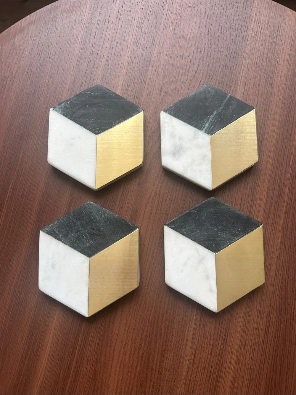 West Elm Hex Marble Coaster Set in Marble and Brass